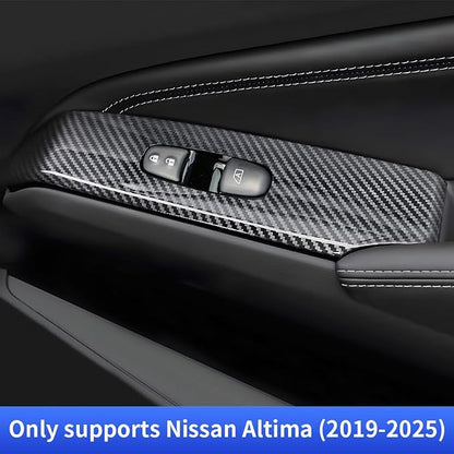 Car Door Power Window Lift Switch Protection Decor Panel for Nissan Altima 2019 2020 2021 2022 2023 2024 2025 2026 Auto Interior Accessories Armrest Side Pull Handle Trim Cover Carbon Fiber Style Kit