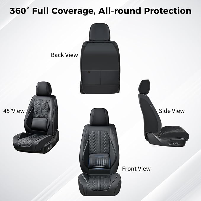 Huidasource Front Seat Covers Universal Fit for Most Cars SUV Trucks, 360° Full Wrap Leather Car Seat Cushion Covers, Pure Black