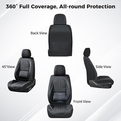 Huidasource Front Seat Covers Universal Fit for Most Cars SUV Trucks, 360° Full Wrap Leather Car Seat Cushion Covers, Pure Black