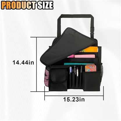 Car Front Seat Organizer, Car Backseat Organizer with Adjustable Shoulder Strap, Passenger Seat File Storage Bag with Dedicated Laptop Tablet Holder Cup Holder for Car Law Enforcement (Black)