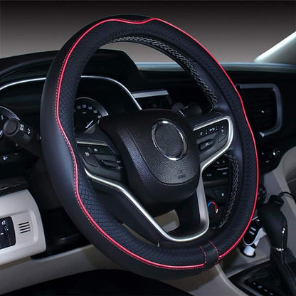 Mayco Bell Small Size Steering Wheel Cover Anti-Slip,Safety,Soft,Breathable,Durable,Full Surround,Comfortable Grip Microfiber Leather (14-14.25 inch,Black Red)