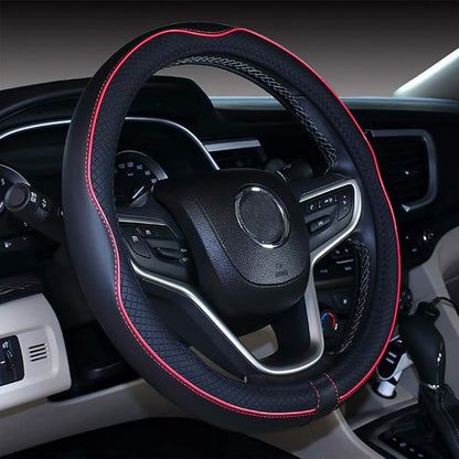 Mayco Bell Large Size Steering Wheel Cover Anti-Slip,Safety,Soft,Breathable,Durable,Full Surround,Comfortable Grip Microfiber Leather (15.5-16 inch, Black Red)