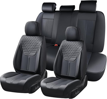 FLORICH Seat Covers, Car Seat Covers Full Set, Luxury Nappa Leather Seat Covers, Breathable and Waterproof Car Seat Protector 5 Seat, Automotive Seat Covers Universal Fit for Most Cars-Coal Black