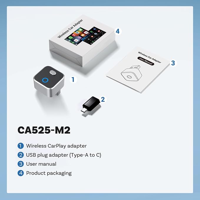 Wireless CarPlay & Android Auto Adapter Dongle, WiFi 6 Bluetooth 5.4 for Low Latency, Dual-Phone Memory with One-Tap Switching Button, Ultra-Compact Metal Design for Factory Wired Carplay Cars