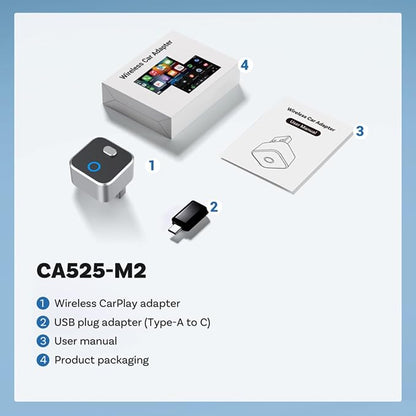Wireless CarPlay & Android Auto Adapter Dongle, WiFi 6 Bluetooth 5.4 for Low Latency, Dual-Phone Memory with One-Tap Switching Button, Ultra-Compact Metal Design for Factory Wired Carplay Cars