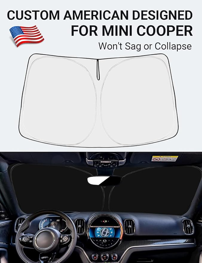Proadsy 2026 Upgrade Front Windshield Sun Shade Foldable Sunshade Protector Custom Fit 2015-2024 Mini Cooper Cooper S Hardtop 4 Door Accessories