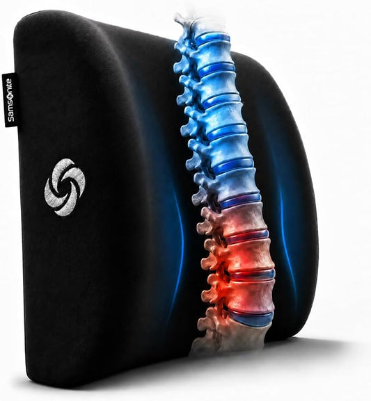 Samsonite Lumbar Support Pillow for Office Chair and Car Seat, Perfectly Balanced Memory Foam, Versatile Use Lower Back Cushion, Black Plush