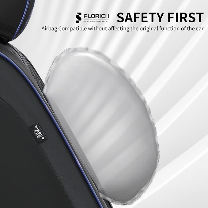 FLORICH Automotive Car Seat Covers Front Seat, Leather Car Seat Cover 2 Pack Waterproof Front Seat Covers Full Coverage Driver Seat Protector Universal Fit for Most Cars SUV Trucks, Black&Blue Line
