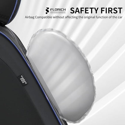 FLORICH Automotive Car Seat Covers Front Seat, Leather Car Seat Cover 2 Pack Waterproof Front Seat Covers Full Coverage Driver Seat Protector Universal Fit for Most Cars SUV Trucks, Black&Blue Line