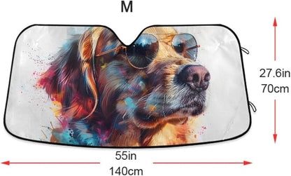 Funny Golden Retriever Dog Windshield Sunshade Car Sun Shade Blocks UV Rays Visor Protector Accordion Folding Sun Reflector Auto Sunshade for Truck SUV