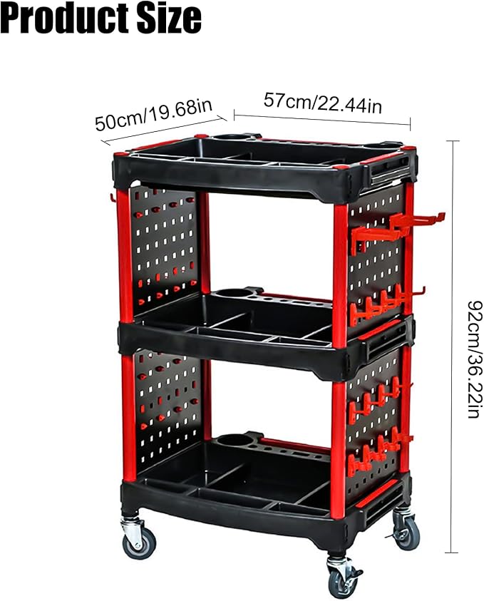 Car Detailing Cart Tool Organizer with 4 Pieces Side Hanging Plate & Hooks,for Mechanics & Detailers During Repairs Car Wash/Wax Detailing Cart-Updated
