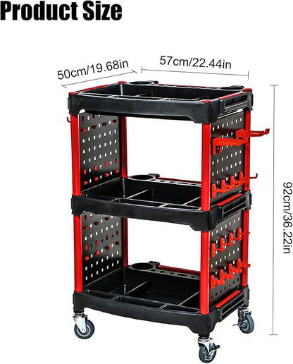 Car Detailing Cart Tool Organizer with 4 Pieces Side Hanging Plate & Hooks,for Mechanics & Detailers During Repairs Car Wash/Wax Detailing Cart-Updated