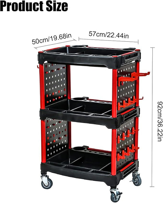 Car Detailing Cart Tool Organizer with 4 Pieces Side Hanging Plate & Hooks,for Mechanics & Detailers During Repairs Car Wash/Wax Detailing Cart-Updated