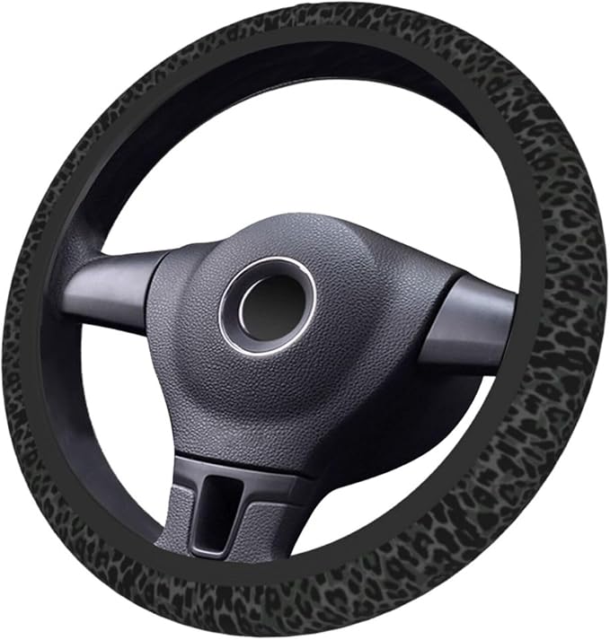 Leopard Steering Wheel Covers Non Slip Neoprene Steering Wheel Protector Cover Universal 15 Inch for Men Women (Black Green Grey)