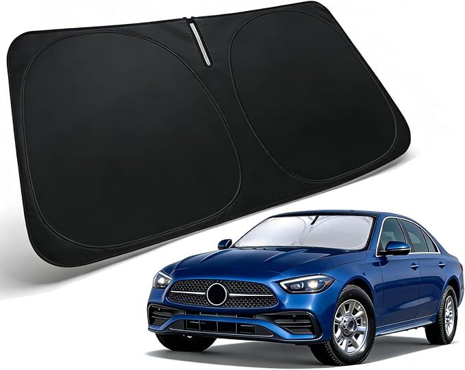 Windshield Sun Shade for 2022-2025 Mercedes-Benz C Class W205 C250 C300 C400 Accessories, Car Front Window Sun Visor & Heat Shield | 240T Sunshade Protection Blocks Heat UV Rays