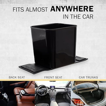 Car Trash Can for Vehicles Leakproof Compact Garbage Bin w/Stability Flap, Anti-Slip Base, Portable Trash Holder for Cars, Trucks, SUVs, Minivans (Black, Large)