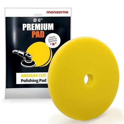 MENZERNA 6 Inch Polishing Pad Medium Cut for Medium Fine Polishing I Body Repair & Detailing Pads with Safety Edge & Velcro Attachment I Washable & Long Lasting I with Hole for Anti Heat Build-Up