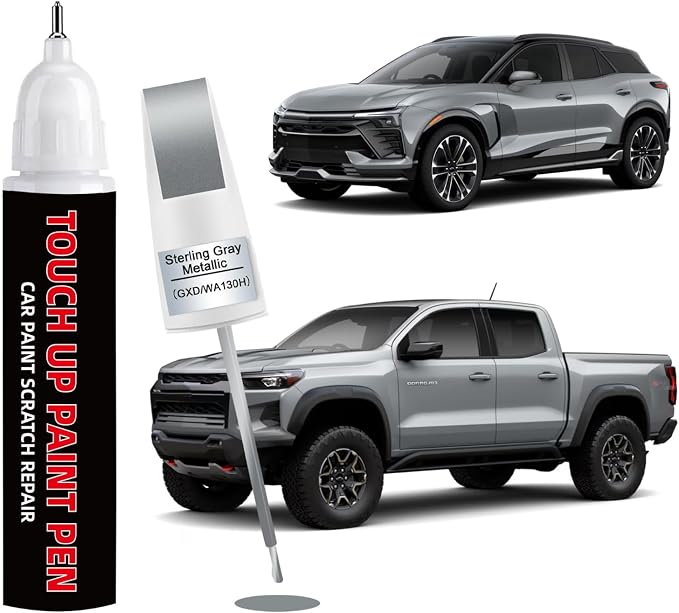 Sterling Gray Metallic(GXD/WA130H) Car Touch Up Paint for Chevy 2-in-1 Car Scratch Repair Pen with Tip&Brush, DIY Color-Code Matched Auto Paint for Rock Chips Door Scratches Paint Nicks Bumper Marks