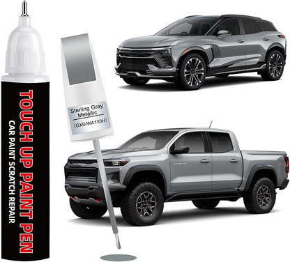 Sterling Gray Metallic(GXD/WA130H) Car Touch Up Paint for Chevy 2-in-1 Car Scratch Repair Pen with Tip&Brush, DIY Color-Code Matched Auto Paint for Rock Chips Door Scratches Paint Nicks Bumper Marks