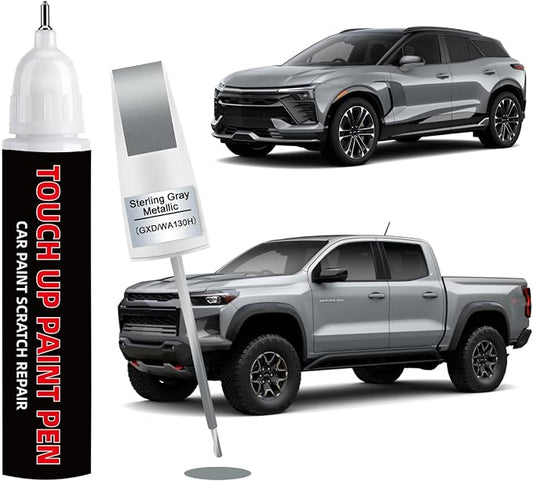 Sterling Gray Metallic(GXD/WA130H) Car Touch Up Paint for Chevy 2-in-1 Car Scratch Repair Pen with Tip&Brush, DIY Color-Code Matched Auto Paint for Rock Chips Door Scratches Paint Nicks Bumper Marks