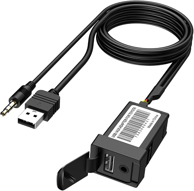 USB AUX Flush Mount - Car Dashboard Panel Jack Extension Cable Compatible with Toyota, 3.5mm & USB AUX Extension Mount Socket(Size: 1.29 X 0.86 X 2 inches)