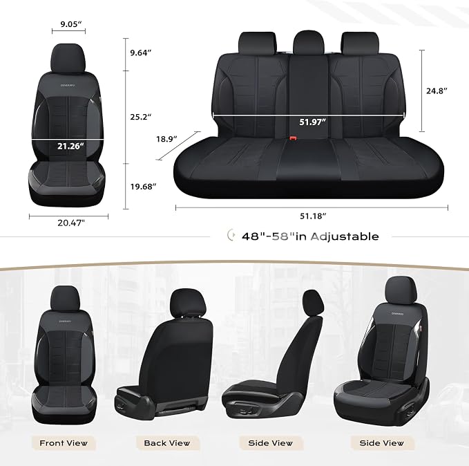 Coverado Seat Cover, Car Seat Cover Rear Seats, 3D Air Mesh Breathable Seat Protectors Sports Carbon Fiber Design Airbag Compatible Comfort Universal for Most Cars, Van,Trucks, SUV, Black
