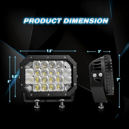 Nilight - 14039C-B LED Light bar 2PCS 7.4Inch 100W Spot & Flood Combo 8000LM 5D Square Off Road Fog Driving Lights Roof Bumper Work Light