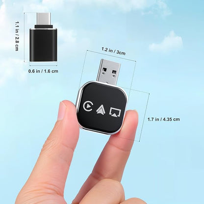Wireless Car Adapter 3-in-1 Auto Adapter Converts Wired to Wireless with USB a to C Connector Plug and Play for Stable Phone Connection Navigation and Voice Control