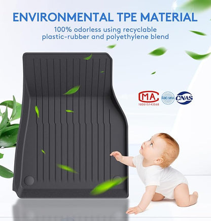 Floor Mats Fits for Tesla Model Y 5-Seat 2024-2020 - Custom Fit All Weather Front & Rear Row TPE Car Mats Floor Liners, 3-Piece (Not Fit 7-Seat)