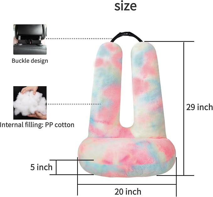 FHSGGP Travel Pillow Car Travel Sleep Support Pillow 2-in-1 Lap Pillow and Car Pillow with Neck and Body Support for Adults and Kids on Long Trips Kids Travel Pillow Colorful Pink