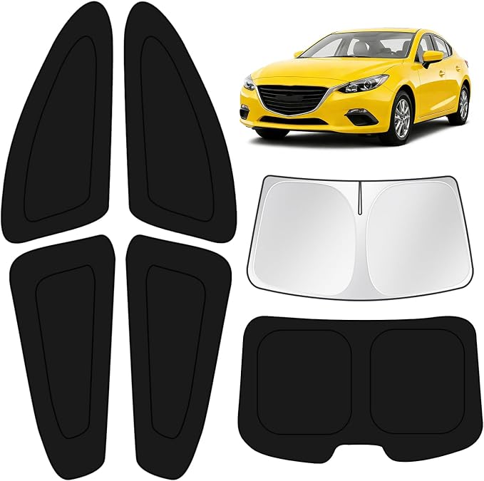 KUST Car Window Shades for Mazda 3 2014-2017 2018 Windshield Sun Shade Side Window Cover UV Block Privacy Protection Accessories for Camping Blackout Rear Back Full Set 6PCS