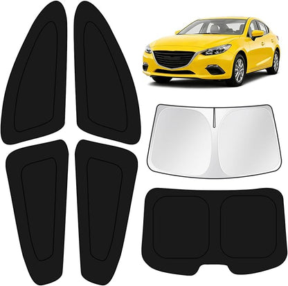 KUST Car Window Shades for Mazda 3 2014-2017 2018 Windshield Sun Shade Side Window Cover UV Block Privacy Protection Accessories for Camping Blackout Rear Back Full Set 6PCS