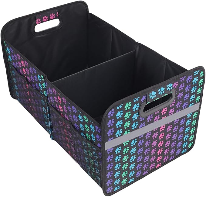 Car Trunk Organizer, Collapsible Multi-Compartment Auto Storage Box with 4 Pockets, Waterproof Oxford Fabric Car Trunk Container Accessories for Sedan SUV Truck (Colorful)