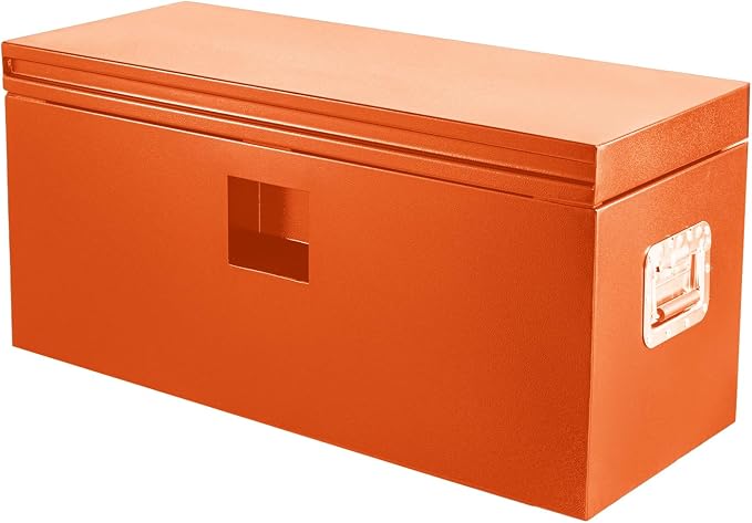 Black Steel Underbody Truck Box, Pickup Storage Box, Heavy Duty Diamond Plate Tool Box with Lock and Keys, Waterproof Trailer Storage Box (24"x 15"x 15"- Orange)
