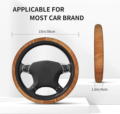 Wood Texture Steering Wheel Covers Non Slip Neoprene Universal 15 Inch Steering Wheel Protector Car Cover for Men Women