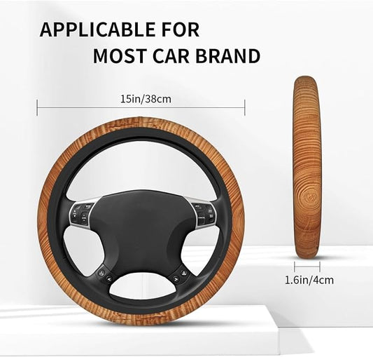 Wood Texture Steering Wheel Covers Non Slip Neoprene Universal 15 Inch Steering Wheel Protector Car Cover for Men Women
