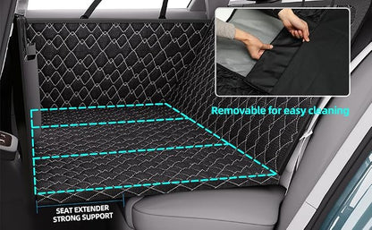petalage Dog Truck Seat Cover for Back Seat, Hard Bottom Pet Hammock for Car, Bed Extender for 2-4 Large Dogs, Waterproof Seat Protector, Universal XL Size Fits for Crew Cab Truck, SUV, Black