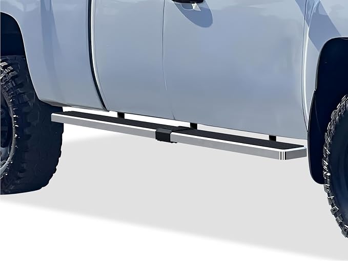 APS (Silver 6in Wheel to Wheel 304 Stainless Steel) Running Boards Nerf Bars Side Steps Compatible with Chevy Silverado GMC Sierra 1500 2500 1999-2013 Double Cab 6.5ft Bed & 2500HD 3500 2001-2014