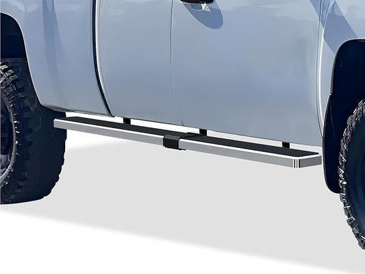 APS (Silver 6in Wheel to Wheel 304 Stainless Steel) Running Boards Nerf Bars Side Steps Compatible with Chevy Silverado GMC Sierra 1500 2500 1999-2013 Double Cab 6.5ft Bed & 2500HD 3500 2001-2014