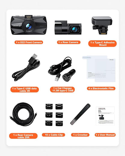 Real 4K Dash Cam Front and Rear, 5.8GHz Wi-Fi GPS, Dual Camera HDR with Top-Level Sensor, 3.3'' IPS Screen, Super Night Vision, G-Sensor, Parking Mode, Dash Camera for Cars with App, Support 512GB Max