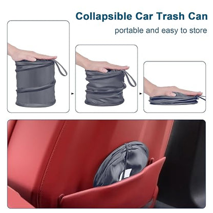 Car Trash Can, 2 Packs Mini Car Garbage Can, Collapsible Trash Bin | Pop-Up Trash Can for Car Front Back Seat, Portable Car Trash Bag Hanging for Vehicle SUV Rv Truck Accessories Interior, Grey
