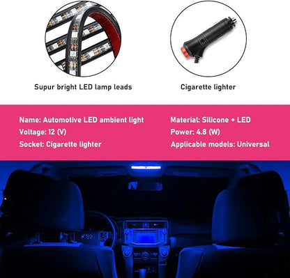 Car LED Strip Light, 24 LEDs RGB Neon Interior Atmosphere Lights, 12V Under Dash Ambient Night Light, Cigarette Lighter Auto Interior Decorative Lamp, Car Accessories (Blue)