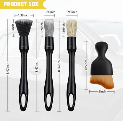 5PCS Car Detailing Brush Kit, Including 3 Ultra Soft No Scratch Boar Hair & 2 Vent Cleaning Brushes, Multi-Use Automotive Interior Detailing Kit, Universal for Most Vehicles