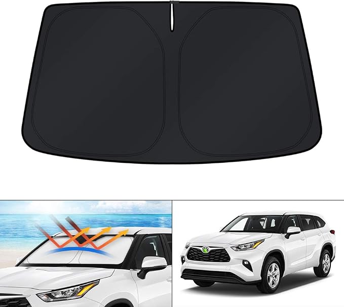KUST Windshield Sun Shade for 2020-2024 2025 2026 Toyota Highlander Accessories Custom Fit Sunshade Sun Visor Protector Foldable Blocks UV Rays Keep Your Car Cooler