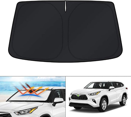 KUST Windshield Sun Shade for 2020-2024 2025 2026 Toyota Highlander Accessories Custom Fit Sunshade Sun Visor Protector Foldable Blocks UV Rays Keep Your Car Cooler