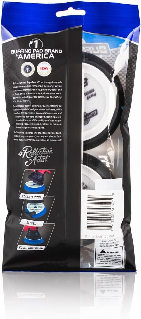 Buff and Shine - EdgeGuard Foam Buffing Pads - Black - 3" Finishing Pad - Pack of 2