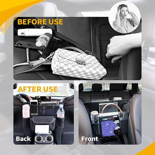 Blue Diamond Car Handbag Holder Between Seats Bling Rhinestone Car Storage Bag Large Capacity Purse Phone Tablet Automotive Consoles Organizer Safe Barrier of Backseat Pet Kids…