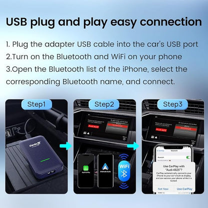 CarlinKit 4.0 CP2A Adapter for Wired CarPlay Car, 2 in 1 Convert Wired CarPlay to Wireless, Wireless Android Auto for Android 10+