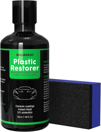 NADAMOO Plastic Restorer for Cars - Back to Black Ceramic Trim Restorer - Automotive DIY Kit for Exterior & Interior Plastic, Bumpers, Vinyl - Instant Black & 6-Month Protection, 50ml with Applicator