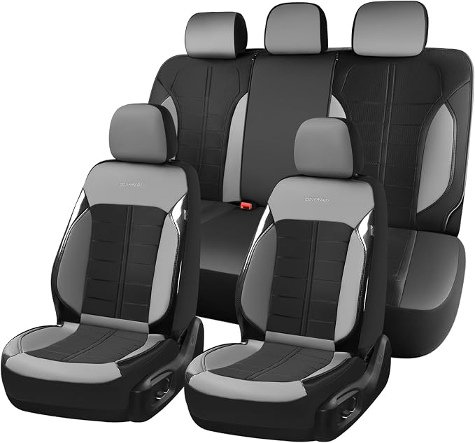 Coverado Air Mesh Seat Cover, Car Seat Cover Full Set, 3D Breathable Seat Protectors Sports Carbon Fiber Design Airbag Compatible Comfort Universal for Most Cars, Van,Trucks, SUV, Black&Grey